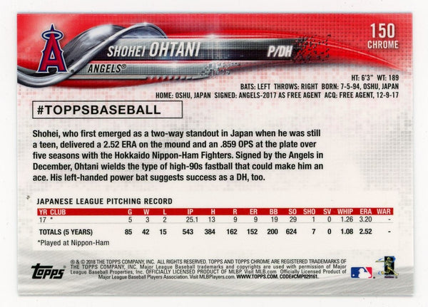 Shohei Ohtani 2018 Topps Chrome #150 Card