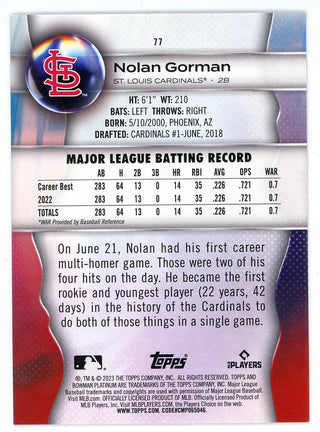 Nolan Gorman 2023 Bowman Platinum #77