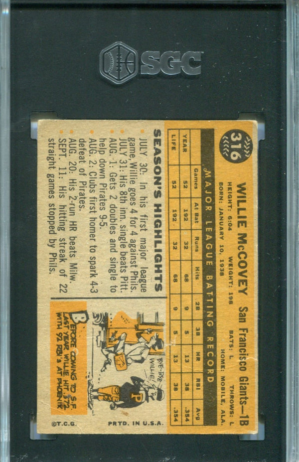 Willie McCovey 1960 Topps #316 SGC 2 Card