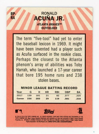 Ronald Acuna JR 2018 Topps Heritage Rookie Performers #RP-RA Card