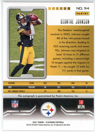 Diontae Johnson Autographed 2021 Panini Playbook Card #94