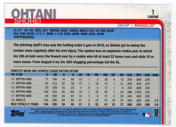 Shohei Ohtani 2019 Topps Chrome Silver All-Star Rookie #1 Card