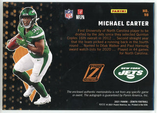 Michael Carter Autographed 2021 Panini Zenith Rookie Patch Card #98