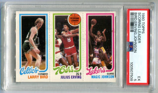 Larry Bird, Julius Erving & Magic Johnson 1980 Topps Scoring Leaders Rookie Card (PSA 5)