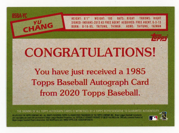 Yu Chang 2020 Topps 35th Anniversary #85BA-YC Card