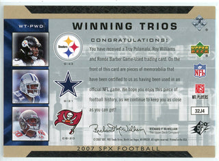 Troy Polamalu Roy Williams & Ronde Barber 2007 Upper Deck SPX Winning Trios Patch Card #WT-PWD