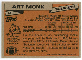 Art Monk 1981 Topps Rookie Card #194