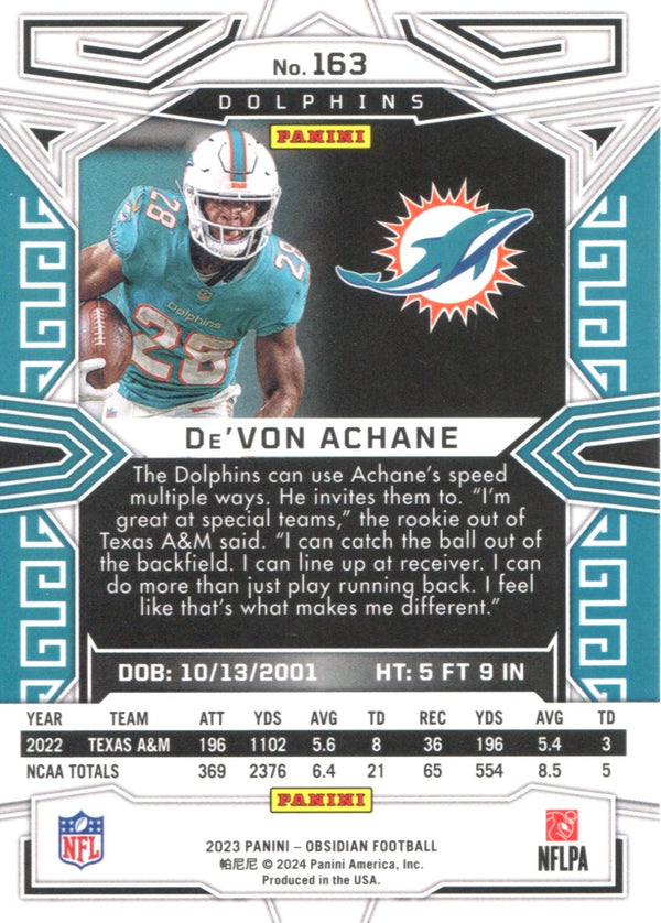 De'Von Achane 2023 Panini Obsidian Rookie Card #163