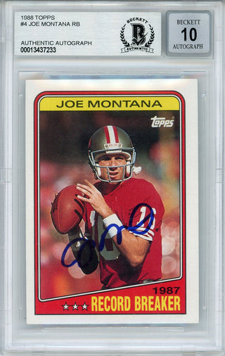 Joe Montana Autographed 1988 Topps Card #4 (BVG)