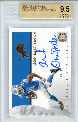 Amon-Ra St. Brown Autographed 2021 Panini Encased Scripted Signatures Rookie Card #SSASB (BGS)