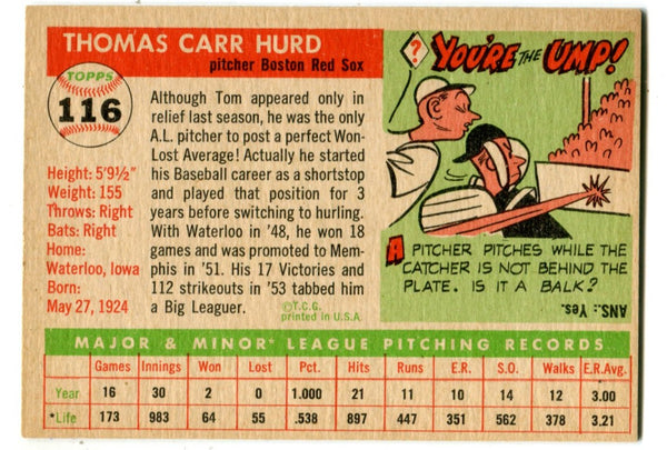 Tom Hurd 1955 Topps #116 Card