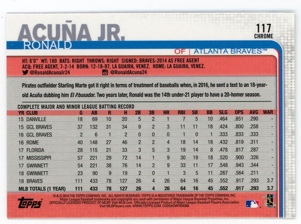 Ronald Acuna Jr. 2019 Topps Chrome #117 Card