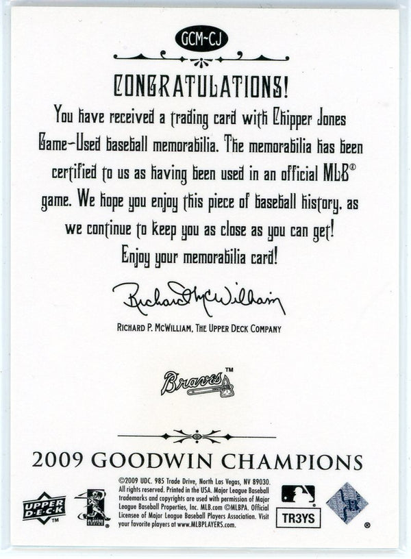 Chipper Jones 2009 Upper Deck Goodwin Champions Memorabilia Series Patch Card #GCM-CJ