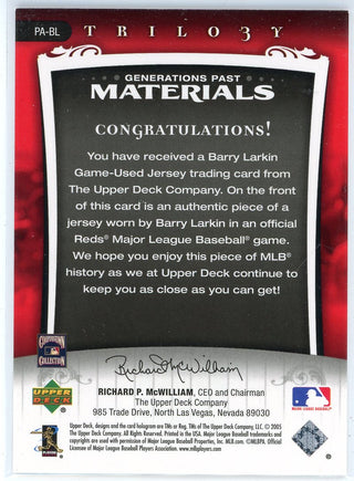 Barry Larkin 2005 Upper Deck Trilogy Generations Past Materials Card #PA-BL