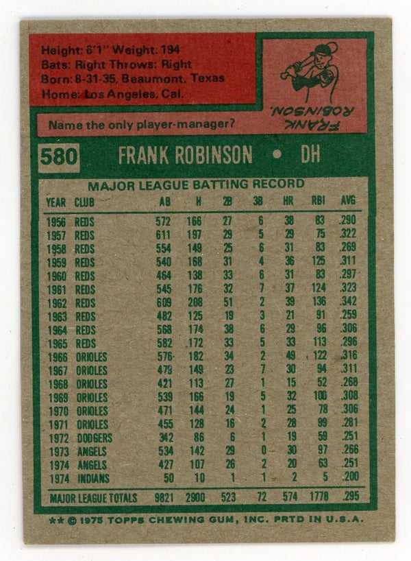 Frank Robinson 1975 Topps #580 Card