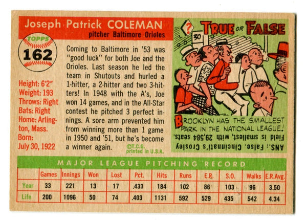 Joe Coleman 1955 Topps #162 Card