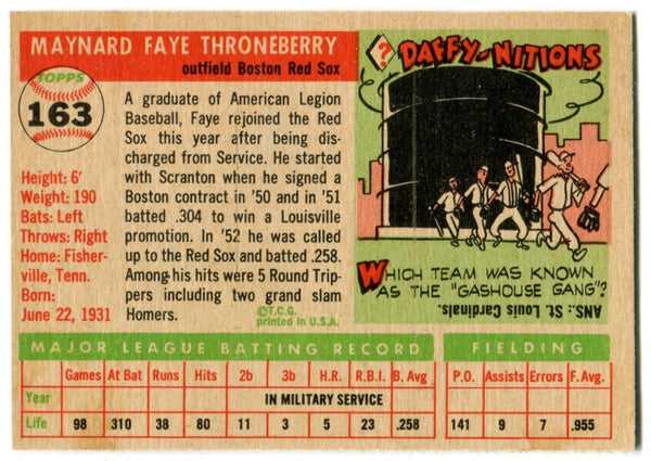 Faye Throneberry 1955 Topps #163 Card