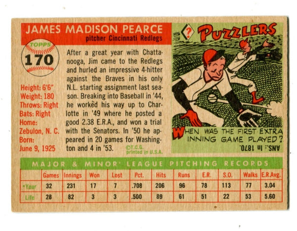 Jim Pearce 1955 Topps #170 Card