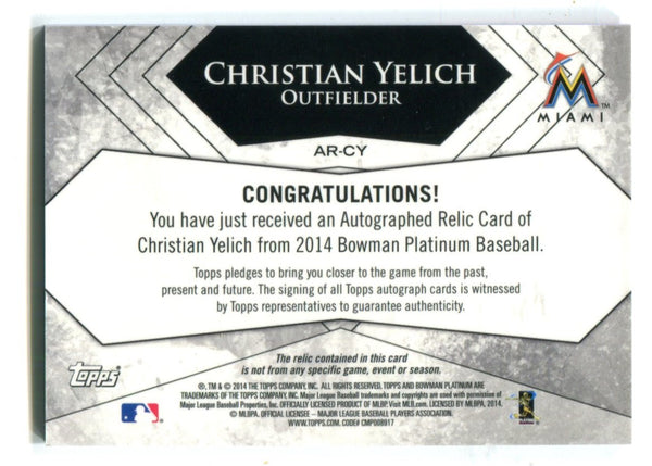 Christian Yelich 2014 Topps Bowman Platinum #ARCY Bat Card /199