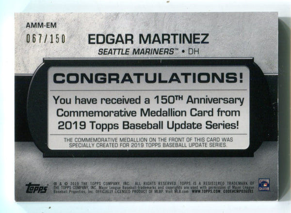 Edgar Martinez Topps Commemorative Medallion Patch Card #AMMEM