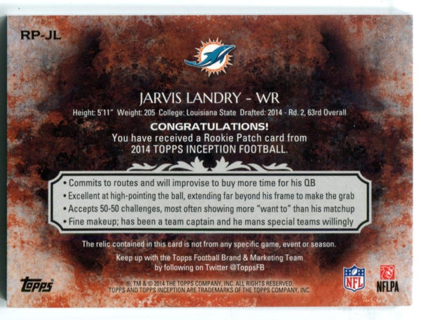 Jarvis Landry 2014 Topps Inception Jersey Card RPJL Jersey Card