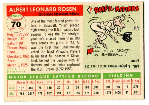 Al Rosen 1955 Topps #70 Card