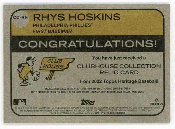 Rhys Hoskins 2022 Topps Heritage Clubhouse Collection #CC-RH Card