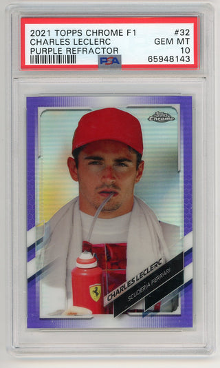 Charles Leclerc 2021 Topps Chrome Purple Refractor #32 PSA 10