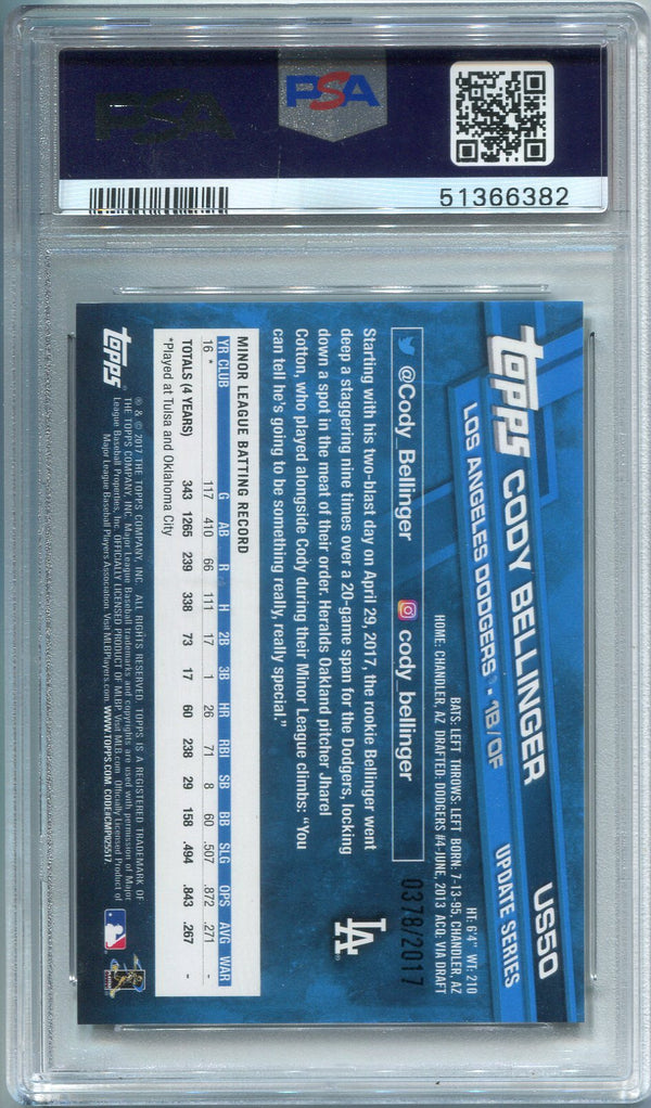 Cody Bellinger 2017 Topps Update Swinging Variation Gold Rookie Card (PSA 9)