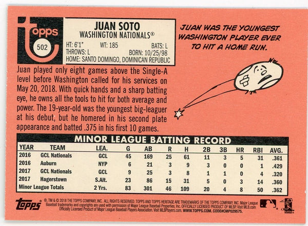 Juan Soto 2018 Topps Heritage #502 Card