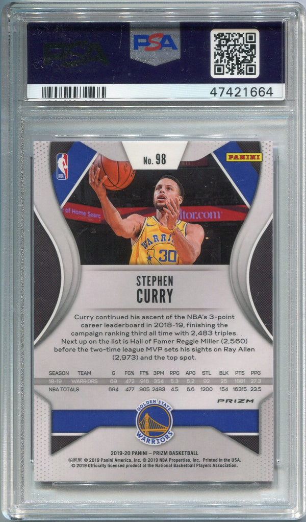 Stephen Curry 2019 Panini Prizm Pink Cracked Ice Card #98 PSA 10