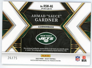 Ahmad Sauce Gardner 2022 Panini Select Autographed Patch Card #RSM-AG