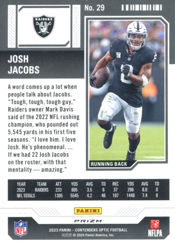 Josh Jacobs 2023 Panini Contenders Optic Card #29