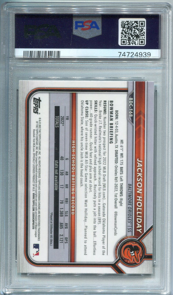 Jackson Holliday 2022 1st Bowman Chrome Draft Rookie Card PSA 10