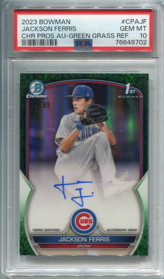 Jackson Ferris 2023 1st Bowman Chrome Autograph Green Grass Refractor PSA 10