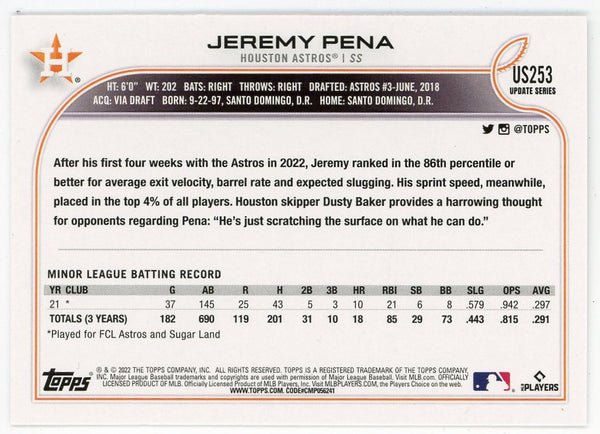 Jeremy Pena 2022 Topps Rookie Card #USC253