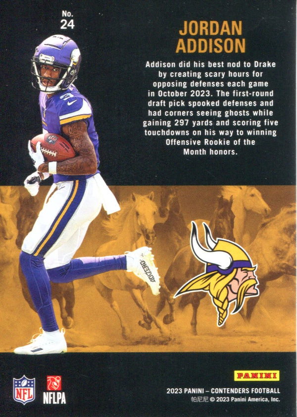 Jordan Addison 2023 Panini Contenders Rookie Stallions Card #24