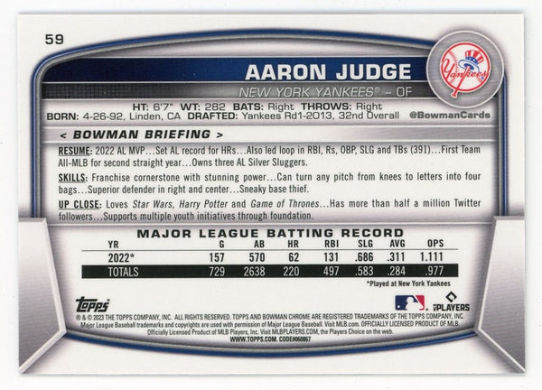 Aaron Judge 2023 Topps Bowmans Chrome Reflective #59 Card