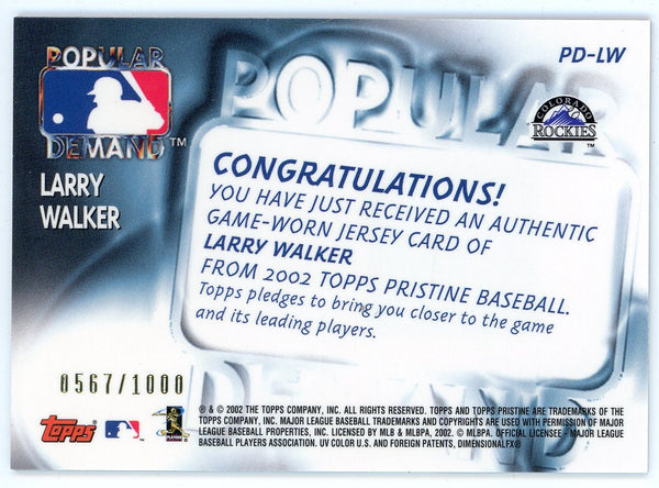 Larry Walker 2002 Topps Popular Demand Patch Relic #PD-LW