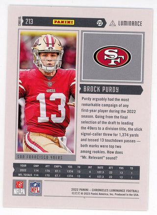 Brock Purdy 2022 Panini Chronicles Luminance #213