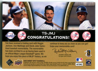 Reggie Jackson/Don Mattingly/Derek Jeter Upper Deck Sweet Swatch Card