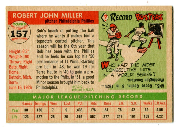 Bob Miller 1955 Topps #157 Card