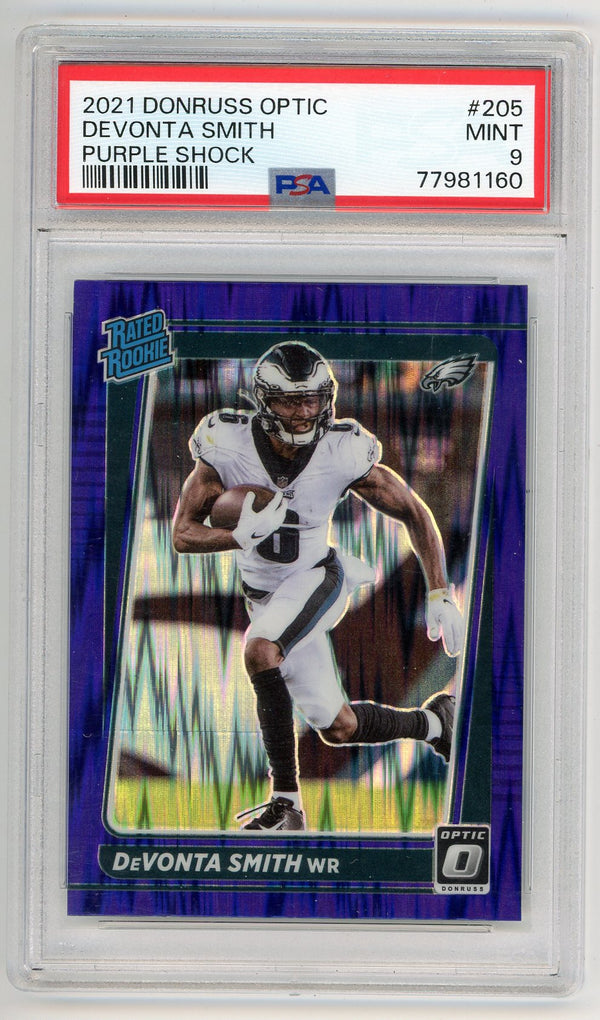 Devonta Smith 2021 Donruss Optic Purple Shock #205 PSA 9