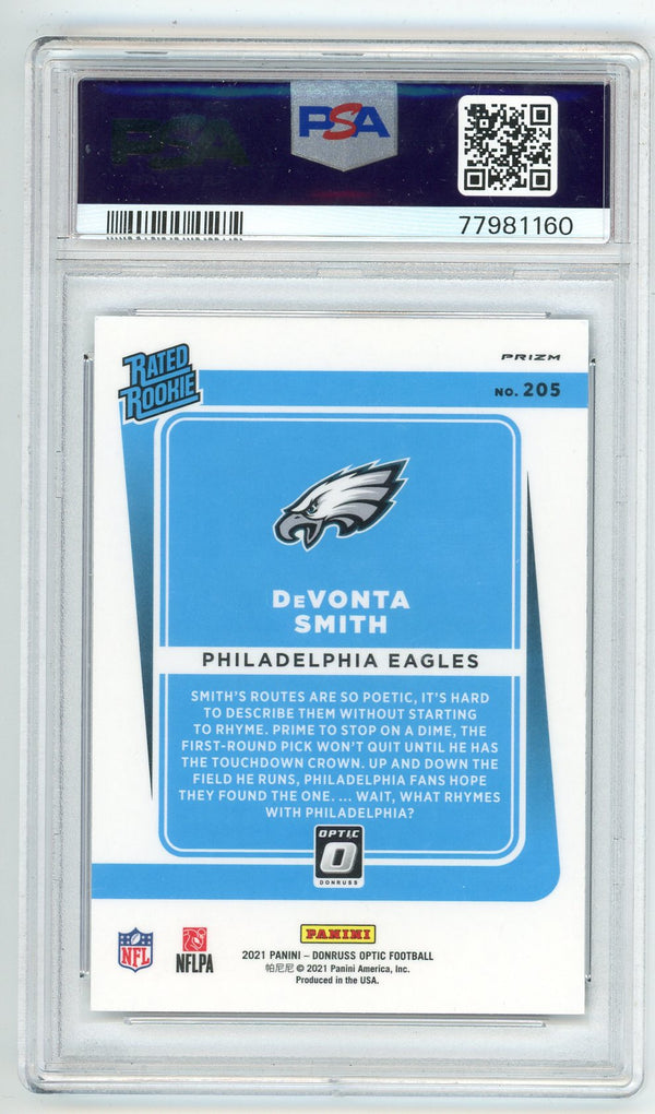 Devonta Smith 2021 Donruss Optic Purple Shock #205 PSA 9