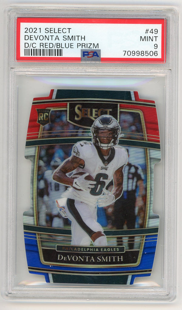 Devonta Smith 2021 Select D/C Red/Blue Prizm #49 PSA 9