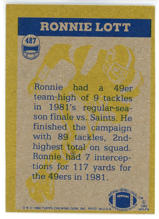 Ronnie Lott 1983 Topps Card #487