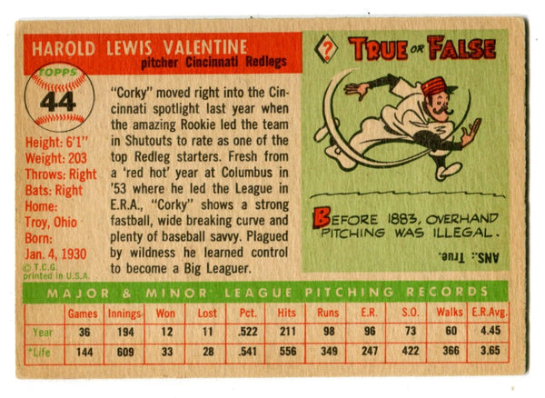 Corky Valentine 1955 Topps #44 Card