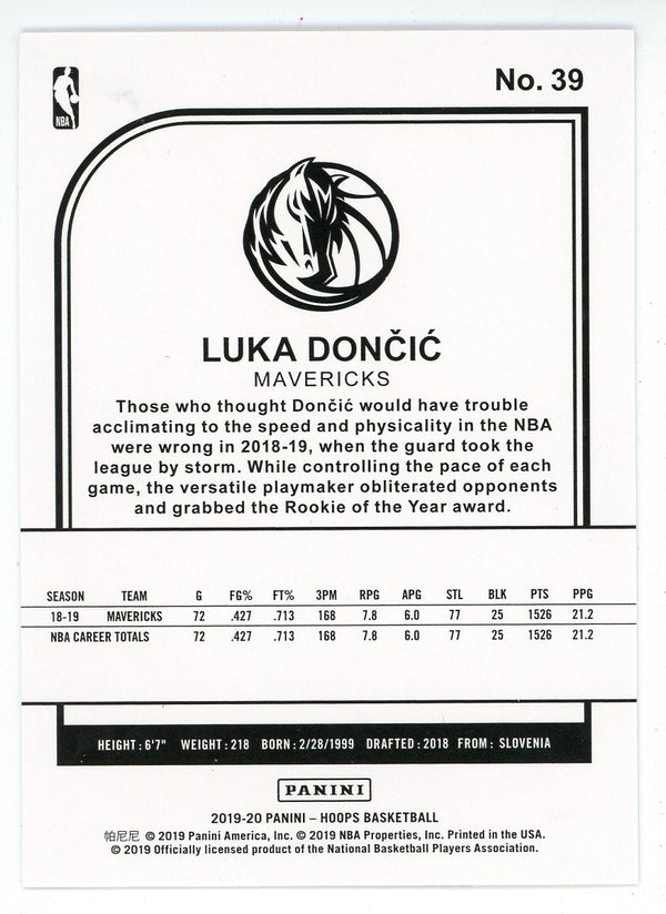 Luka Doncic 2019 Panini Hoops Silver Card #39