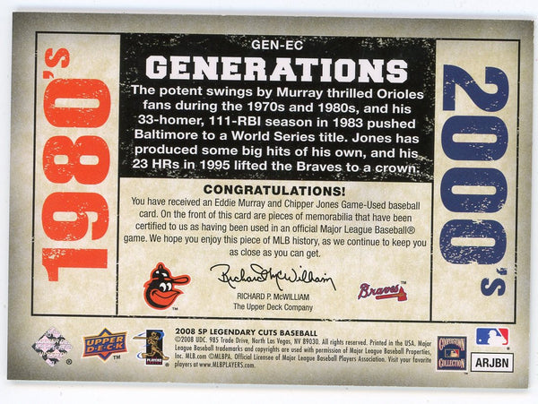 Chipper Jones/ Eddie Murray 2008 Upper Deck Generations Patch Relic #GEN-EC