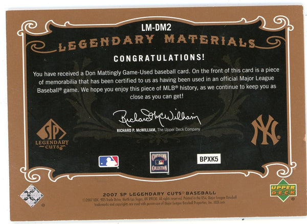 Don Mattingly 2007 Upper Deck Legendary Materials Cuts Patch Relic #LM-DM2